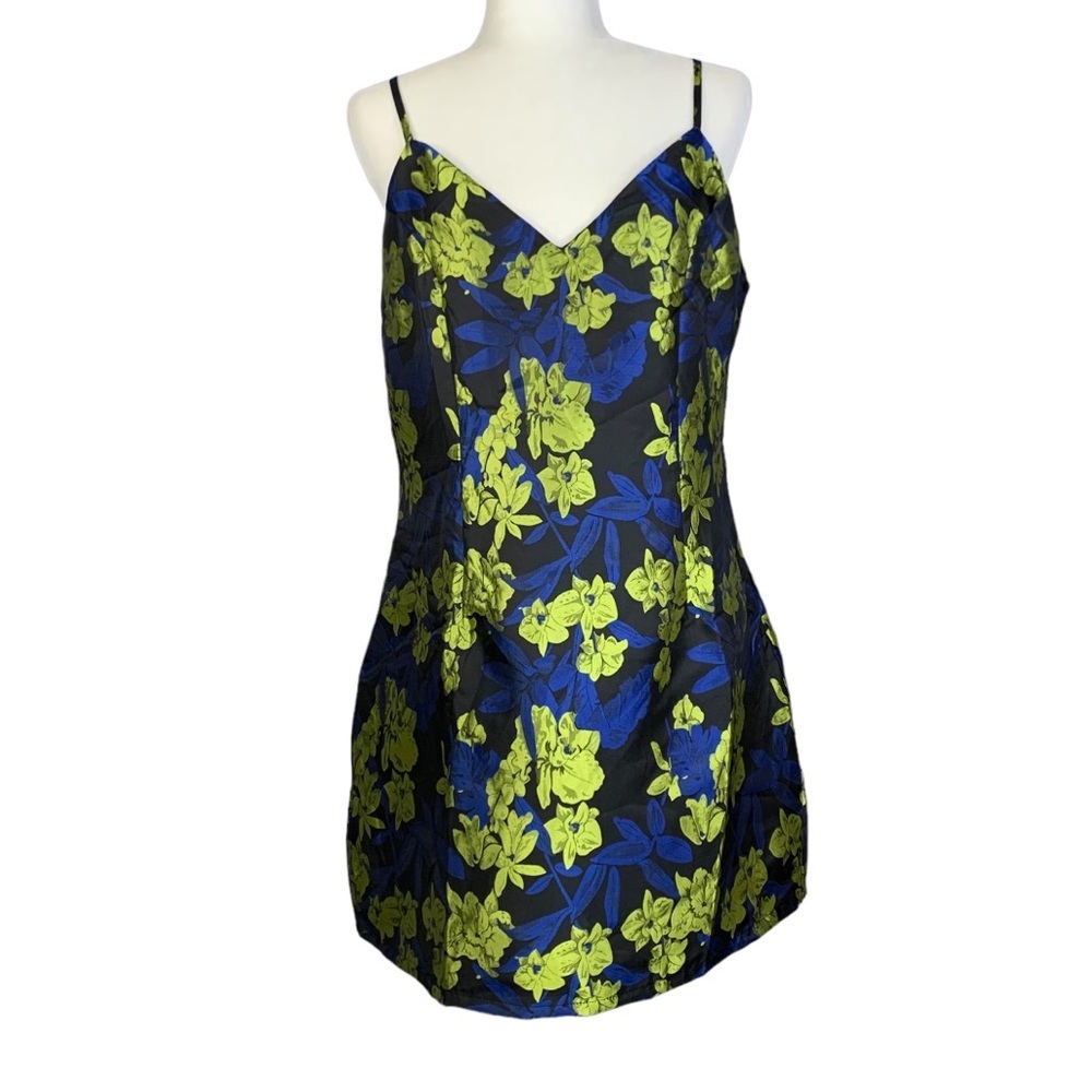 LuLu's Dress Absolutely Exquisite Large Black Blue Floral Jacquard Club Party - Picture 2 of 12